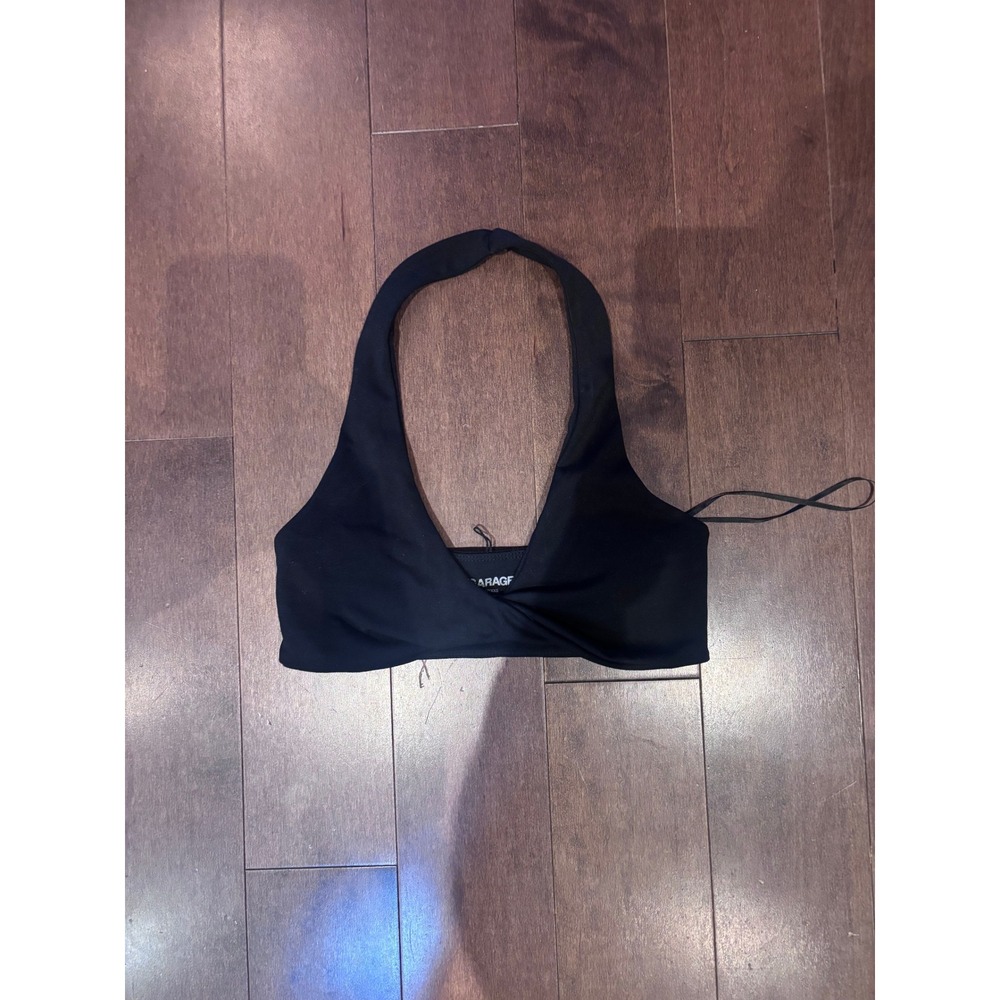 Garage Black Halter Neck Twist Front Plunging V-Neck Crop Top Women Small